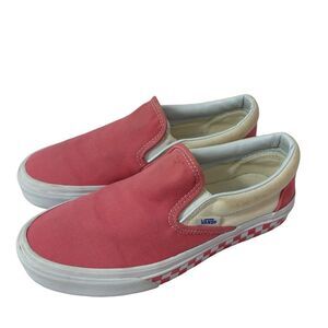 Vans‎ Classic Off The Wall Slip On Coral Orange Size W7 M5.5 Checkered Sidewall